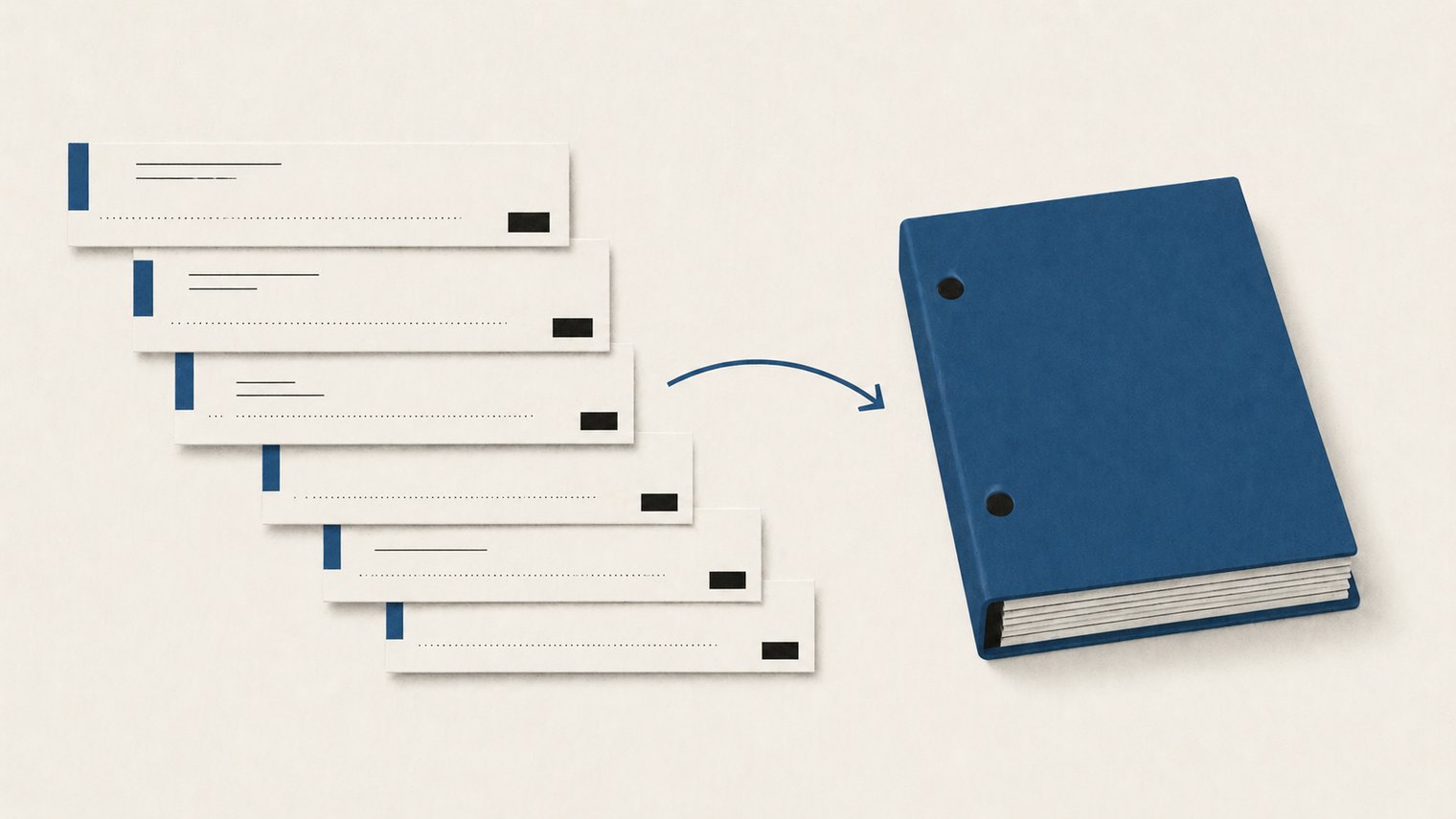 複数の領収書が1つのPDFファイルに統合されるイラスト