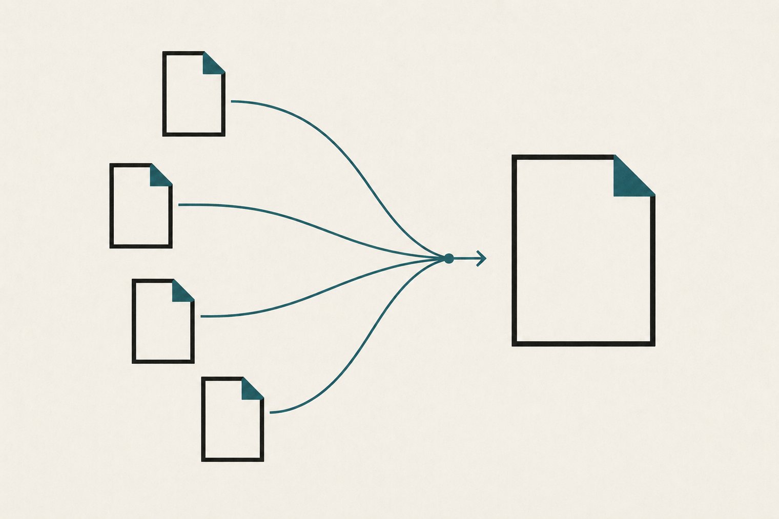 複数のPDFファイルが1つに統合されるイラスト